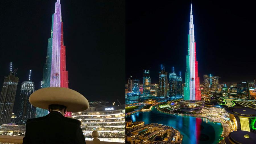 Edificio más alto del mundo en Dubai, se ilumina con la bandera de México