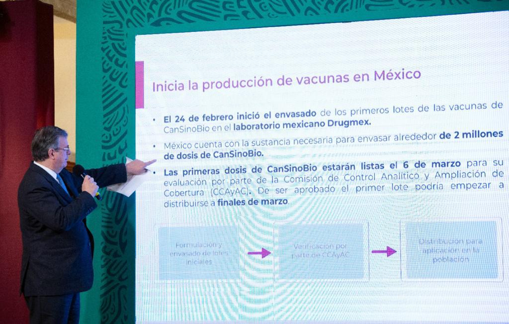 Vacuna CansinoBio comenzará a usarse a finales de marzo: Ebrard