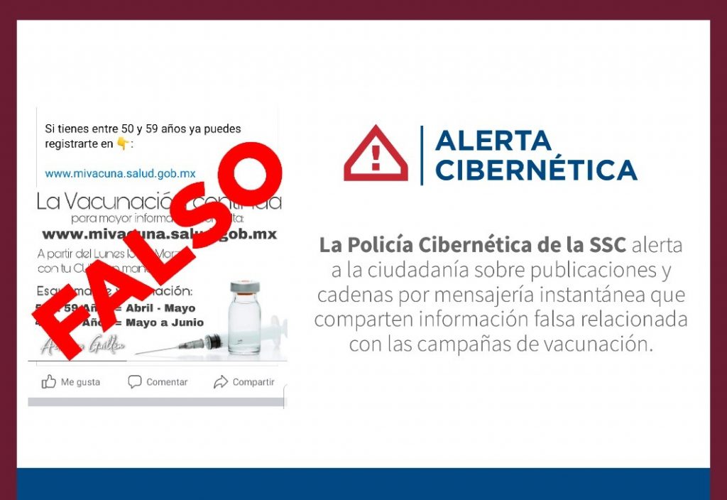 Policía cibernética alerta sobre falsas noticias sobre campañas de vacunación en CDMX