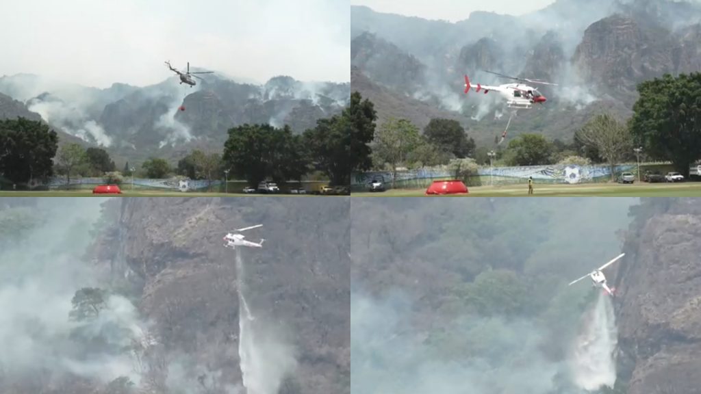 Fuerza Aérea Mexicana sofoca incendio forestal de Malinalapa en Santo Domingo, Tepoztlán, Morelos