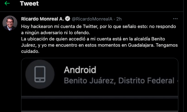 Hackean cuenta de Twitter de Ricardo Monreal