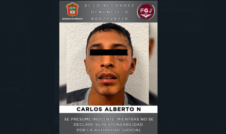 Fiscalía Edomex detuvo en Zumpango a Carlos Alberto “N”, por homicidio de un agente de la FGR