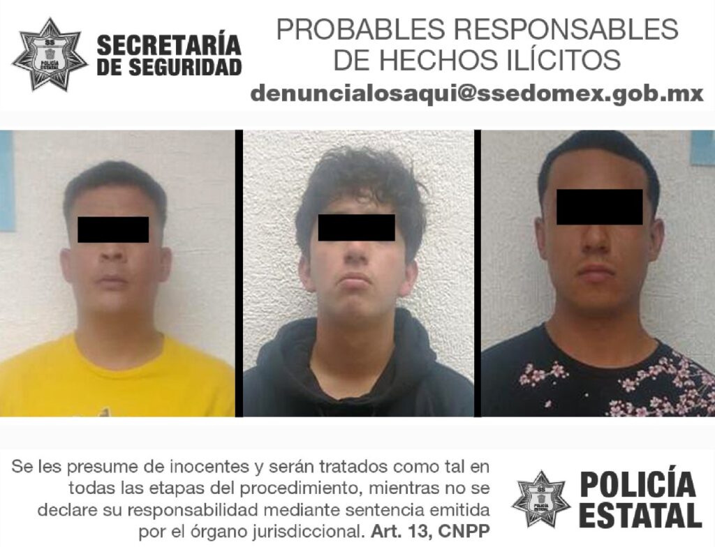 SSE y municipales de Nicolás Romero detuvieron a 3 sujetos implicados en un homicidio *FOTO SSE