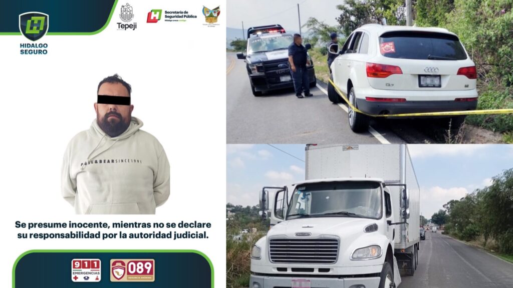 SSP-Hidalgo detuvo a un individuo, tras presunto robo de tracto camión *FOTOS SSP-HIDALGO