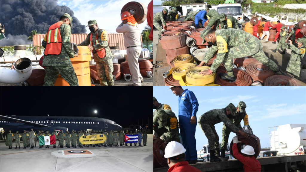 SEDENA y Pemex brindan ayuda humanitaria a Cuba para sofocar incendio en refinería “Supertanqueros”