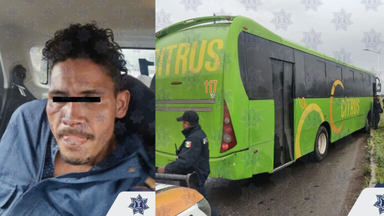 Tras persecución en Tecámac detuvieron a delincuente que robó camión de pasajeros en CDMX