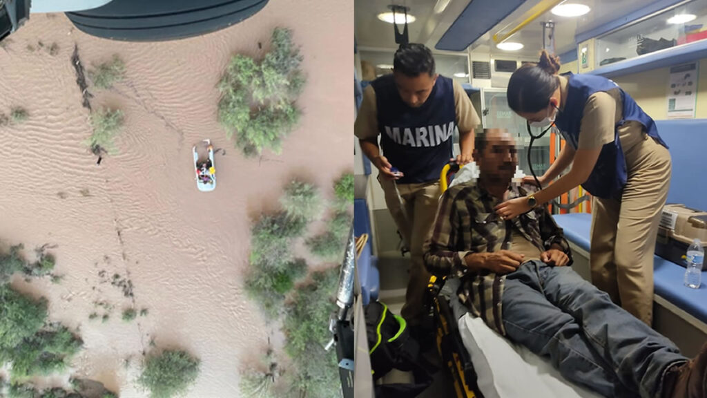 SEMAR rescata a siete personas atrapadas por inundaciones en Sonora