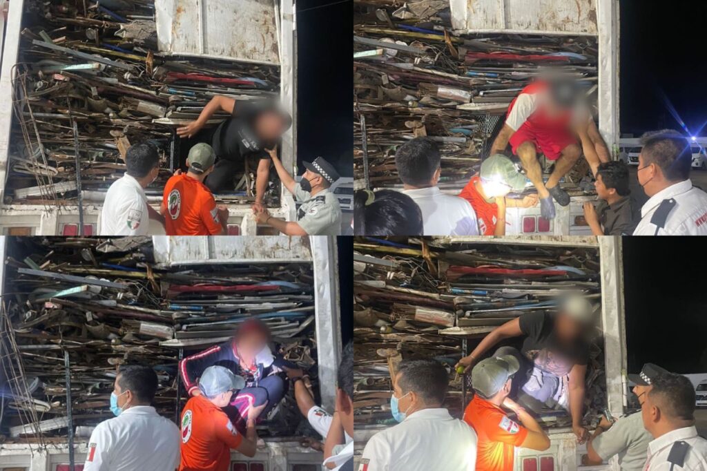INM localiza y rescata a 45 migrantes hacinados en compartimento oculto de un tracto camión en Veracruz *FOTOS & VIDEO SEGOB / INM