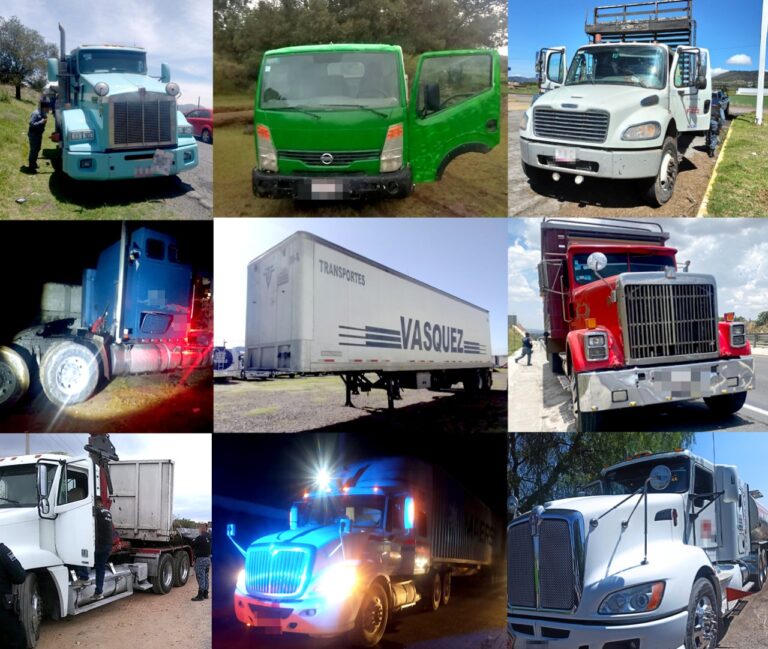 Policía Estatal de Hidalgo recuperó 9 vehículos de carga con reporte de robo en municipios de Tula, Apan, Tepeapulco, Tepejí del Río, Nopala y Huichapan