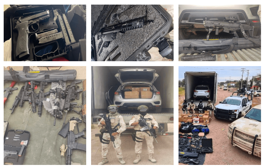 SEDENA y GN aseguran armamento bélico y vehículos en Nogales, Sonora