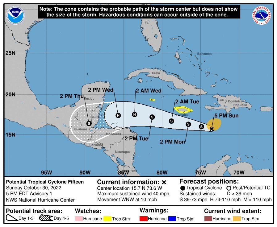 Se forma potencial ciclón tropical Fifteen en el Mar Caribe Central