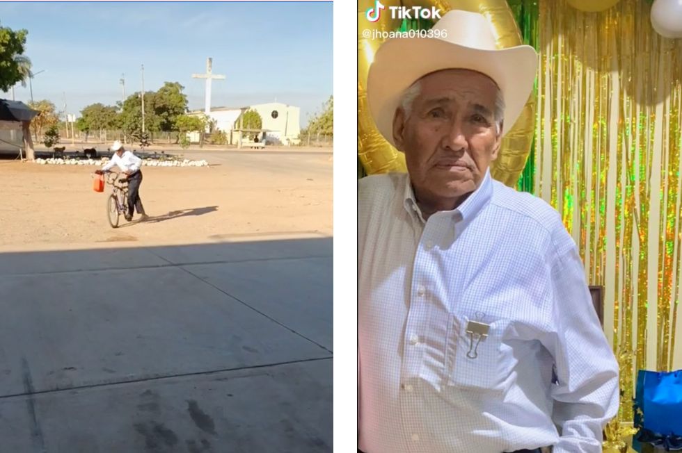 Abuelito lleva en bicicleta el lonche a su nieta todos los días