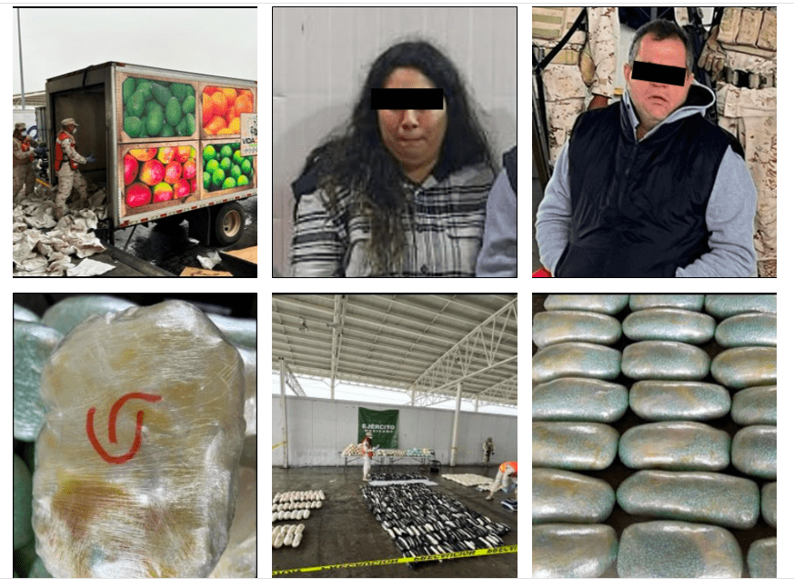 Detienen a dos con 700 mil pastillas de fentanilo y 573 kilos de metanfetamina en Sonora