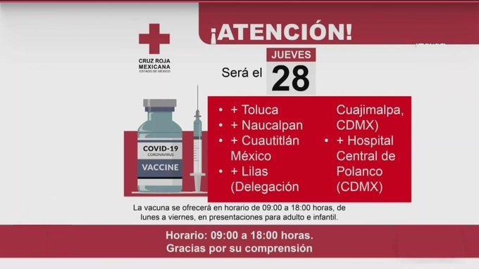 Cruz Roja comenzará vacunación contra COVID19